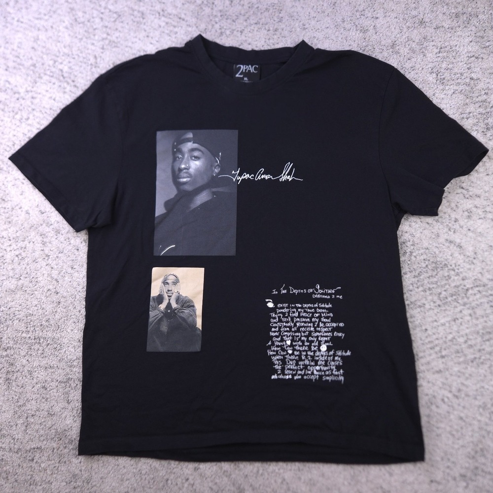 2Pac T-Shirt Mens XL Tupac Shakur Short Sleeve Rap Tee Photo Hip Hop Black